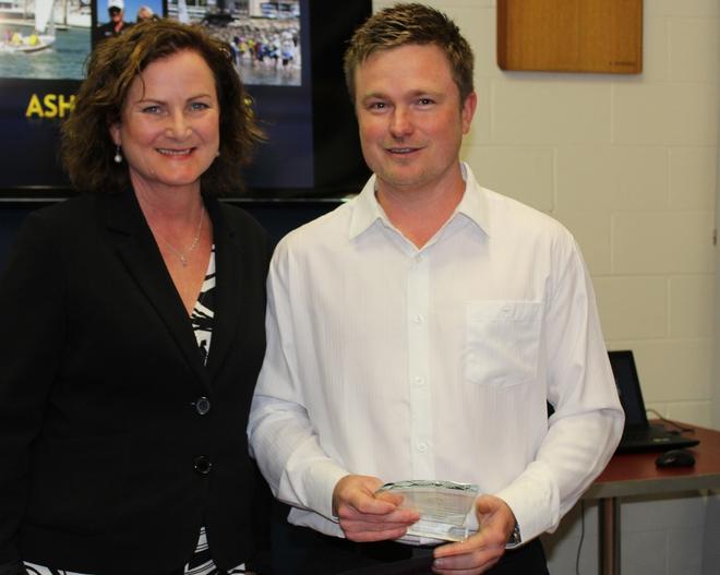 Tracey_Johnstone_Queensland Yachting Awards 2015 winners. Ms Joan Pease, Member for Lytton with Instructor of the Year winner Ashley Stephens.  © Tracey Johnstone